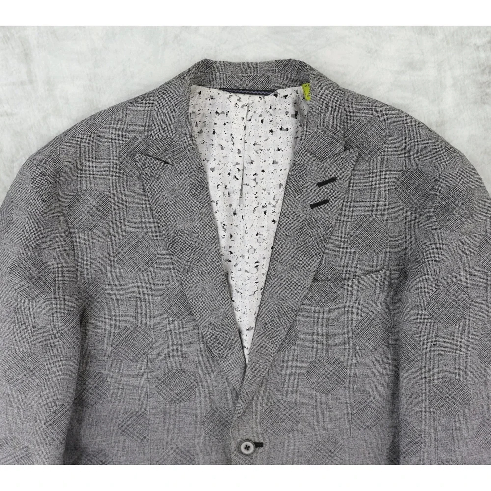Robert Graham Sport Coat Blazer Mens 40R Classic Fit Linen Cotton Gray Plaid